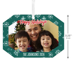 Green Snowflake Metal Personalized Ornament, Custom Photo and Text