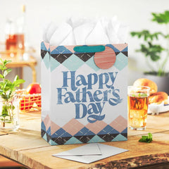 13" Happy Father's Day Argyle Large Gift Bag