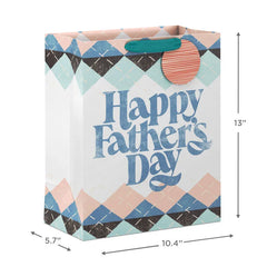 13" Happy Father's Day Argyle Large Gift Bag