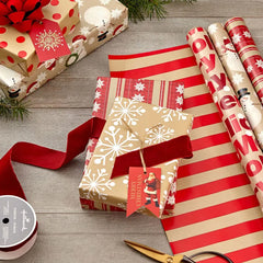 Holiday Kraft 3-Pack Assorted Reversible Wrapping Paper Roll Bundle, 120 sq. ft. total