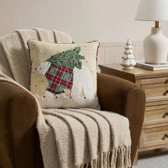 Polar Bear Embroidered Holiday Pillow, 18x18