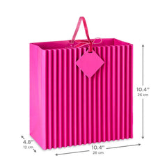 10.4" Pleated Pink Large Square Gift Bag