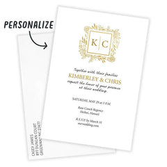 Golden Monogram Flat Wedding Invitation