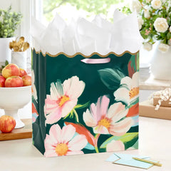 15" Lacey Chabert Collection Painted Flowers on Green Extra-Deep Gift Bag