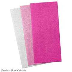 Light Pink, Hot Pink and White 3-Pack Assorted Tissue Paper, 12 sheets