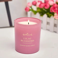 Lilac Blossoms Scented Pink Glass Candle, 8 oz.