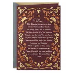 Love, Gratefulness and Prayers Religious Thanksgiving Card