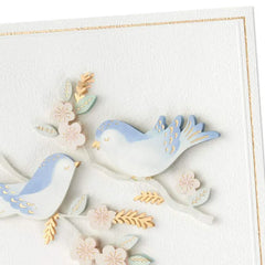 Lovebirds on Flowering Branches Wedding Card