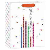 9.6" Colorful Birthday Candles on White Medium Gift Bag