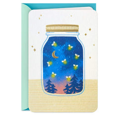 Mason Jar Firefly Forest Scene Blank Card