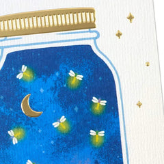 Mason Jar Firefly Forest Scene Blank Card