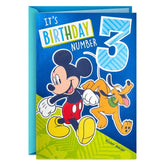 Disney Mickey Mouse and Pluto Third Birthday Card for Kid With Sticker