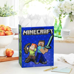 13" Minecraft Alex and Steve on Blue Large Gift Bag