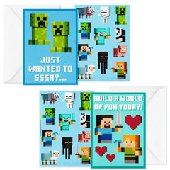 Mini Minecraft Kids Assorted Valentine's Day Cards With Stickers, Pack of 24
