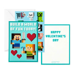 Mini Minecraft Kids Assorted Valentine's Day Cards With Stickers, Pack of 24