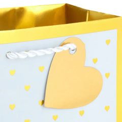 6.5" Mini Gold Hearts on White Metallic Small Gift Bag