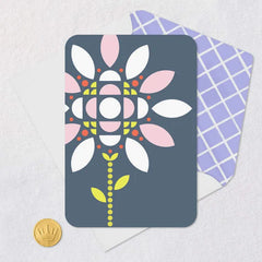 Geometric Flower on Blue Blank Card