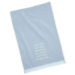 Mom Delivers Blue Fringed Tea Towel, 18x26