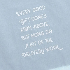 Mom Delivers Blue Fringed Tea Towel, 18x26