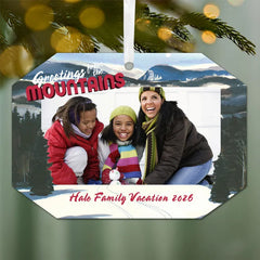 Mountain Vacation Metal Personalized Ornament, Custom Photo and Text