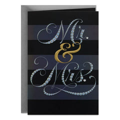 Mr. & Mrs. Diamond Script on Black Wedding Card