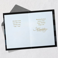 Mr. & Mrs. Diamond Script on Black Wedding Card