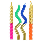 Colorful and Sparkly Squiggles Birthday Candles, Pack of 4