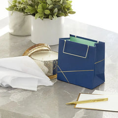 Navy With Gold Small Square Gift Bag, 5.5"