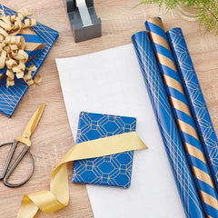 Navy and Gold 3-Pack Wrapping Paper, 105 sq. ft. total