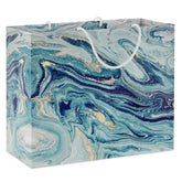7.7" Blue, Green and Gold Marbled Medium Horizontal Gift Bag