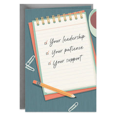 Appreciate Your Leadership, Patience and Support Boss's Day Card