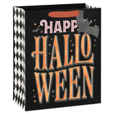 13" Orange Letters with Bats on Black Large Halloween Gift Bag With Gift Tag