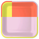 Yellow, Pink and Orange Color Block Dinner Plates, Pack of 8