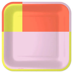 Yellow, Pink and Orange Color Block Dinner Plates, Pack of 8