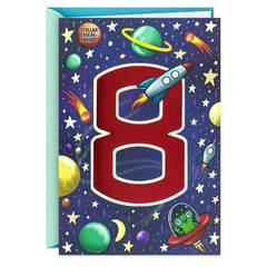You're a Stellar Kid 8th Birthday Card With Alien Decal