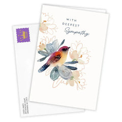 Watercolor Bird and Flowers Custom Sympathy Card