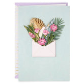 Tropical Leaves and Purple Flowers Blank Card