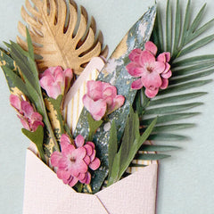 Tropical Leaves and Purple Flowers Blank Card