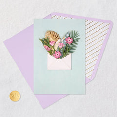 Tropical Leaves and Purple Flowers Blank Card