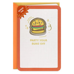 Party Your Buns Off Birthday Card With Hamburger Pin