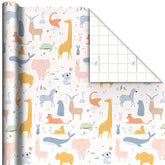 Cute Animal Collage on White Tall Wrapping Paper Roll, 35 sq. ft.