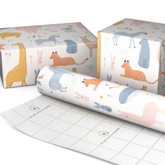 Cute Animal Collage on White Tall Wrapping Paper Roll, 35 sq. ft.