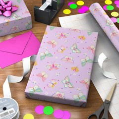 Pretty Butterflies on Lilac Wrapping Paper Roll, 20 sq. ft.