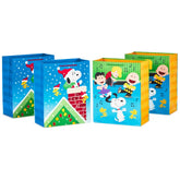 13" Peanuts® 4-Pack Large Christmas Gift Bags Assortment