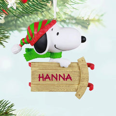 The Peanuts® Gang Sledding With Snoopy Personalized Ornament, Custom Text