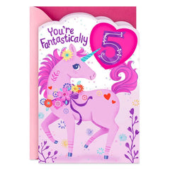 Perfectly Enchanted Pink Unicorn 5th Birthday Card