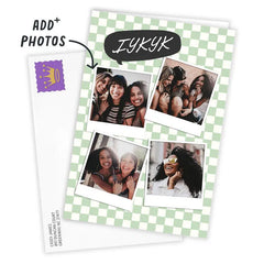 Personalized Green and White Checkerboard Photo Card