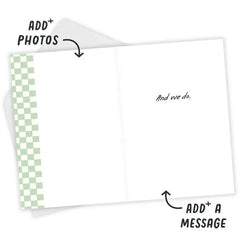 Personalized Green and White Checkerboard Photo Card