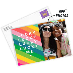 Personalized Lucky Me Rainbow Stripes Photo Card
