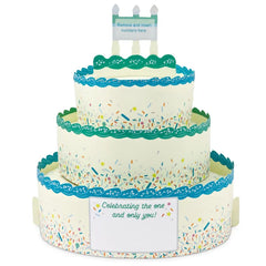 Blue and Green Confetti Cake Pick-a-Number Customizable Pop-Up Birthday Card